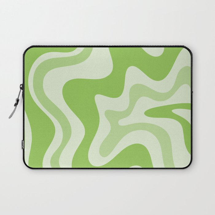 Retro Liquid Swirl Abstract Pattern in Light Lime Green Laptop Sleeve Gallery Image 1