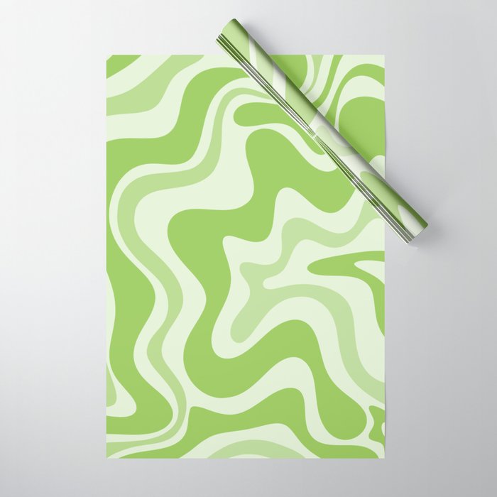 Retro Liquid Swirl Abstract Pattern in Light Lime Green Wrapping Paper Gallery Image 1