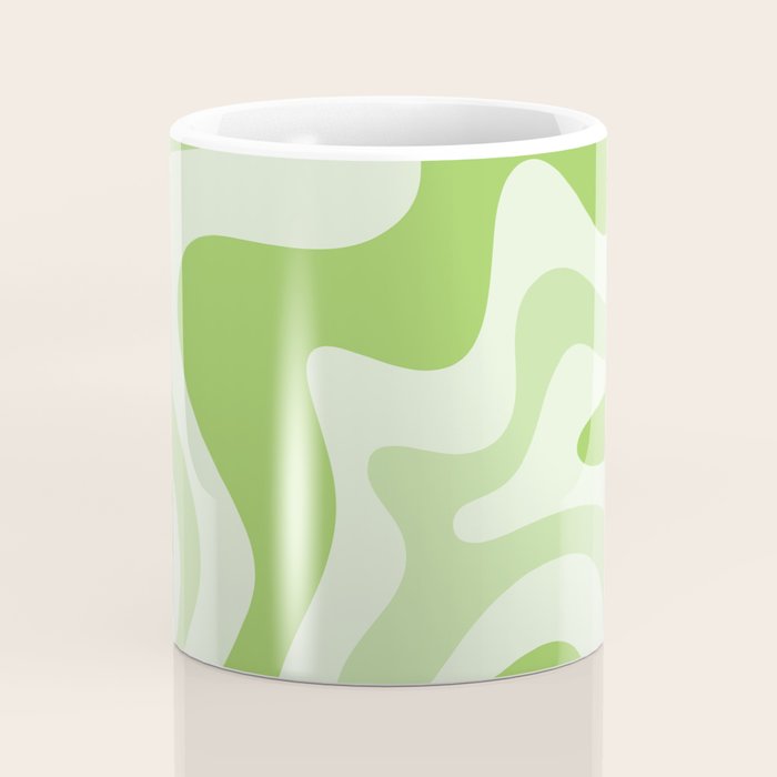 Retro Liquid Swirl Abstract Pattern in Light Lime Green Coffee Mug Gallery Image 4