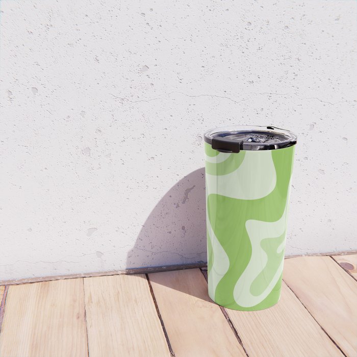 Retro Liquid Swirl Abstract Pattern in Light Lime Green Travel Mug Gallery Image 4