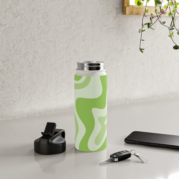Retro Liquid Swirl Abstract Pattern in Light Lime Green Water Bottle Gallery Image 4