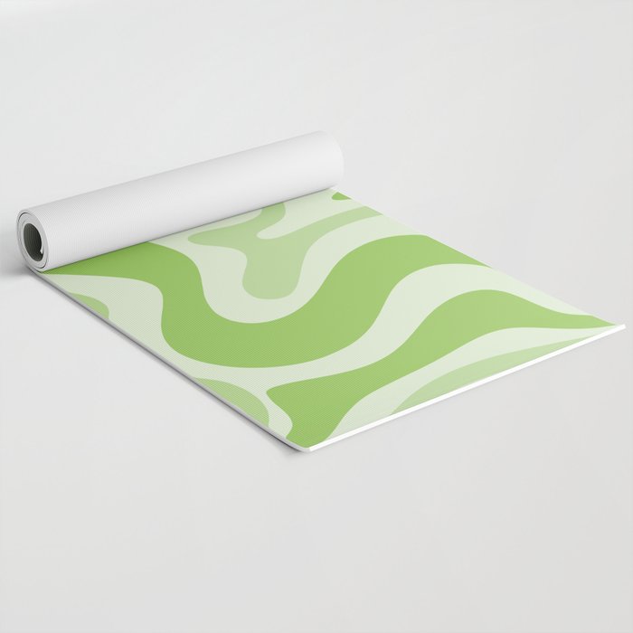 Retro Liquid Swirl Abstract Pattern in Light Lime Green Yoga Mat Gallery Image 2