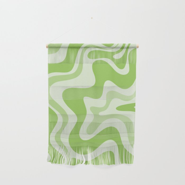 Retro Liquid Swirl Abstract Pattern in Light Lime Green Wall Hanging Gallery Image 1