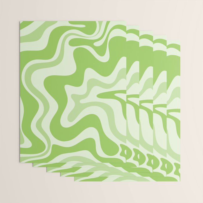 Retro Liquid Swirl Abstract Pattern in Light Lime Green Wrapping Paper Gallery Image 3