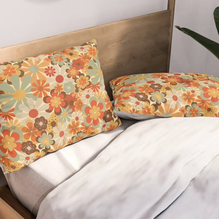 Patterned Retro 70's Floral Prints Pillow Sham Gallery Image 2