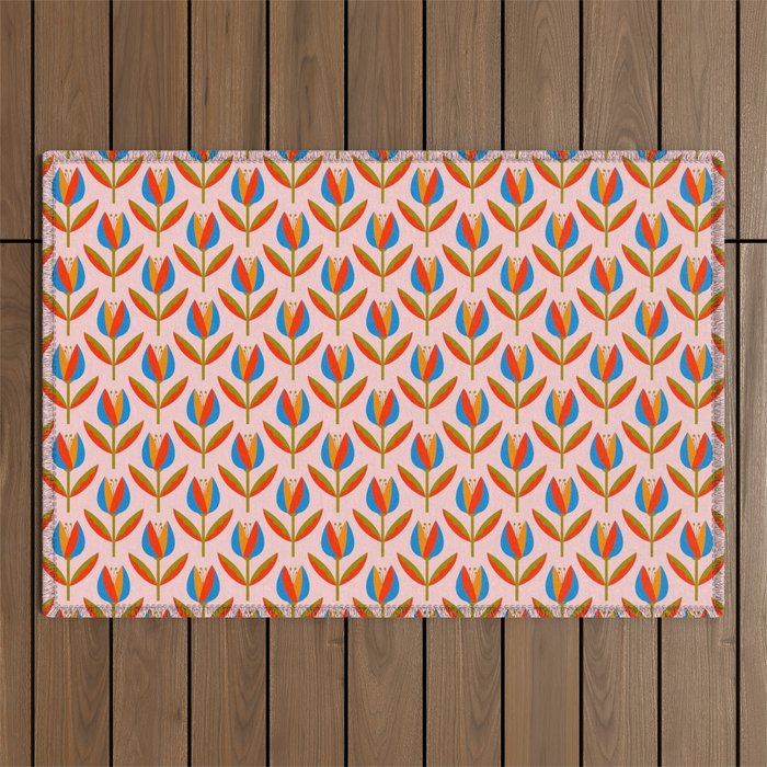 Bohemian Summer Tulips Pattern Outdoor Rug Gallery Image 1