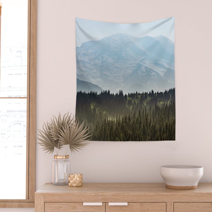 Epic Forest Mountain Adventure - Mount Rainier National Park Wall Tapestry Gallery Image 2