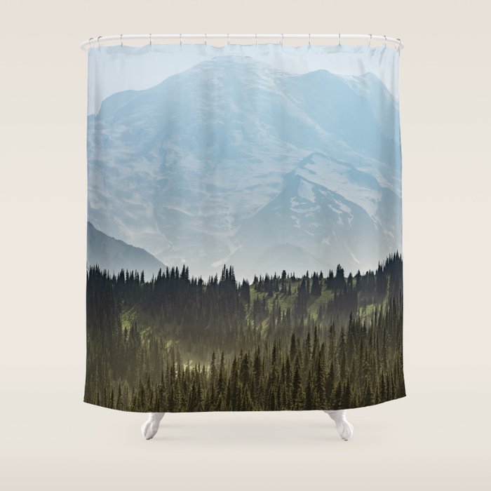 Epic Forest Mountain Adventure - Mount Rainier National Park Shower Curtain Gallery Image 1