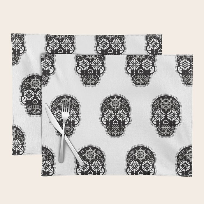 DÃ­a de Muertos Calavera â¢ Mexican Sugar Skull - Black Palette Placemat Gallery Image 1