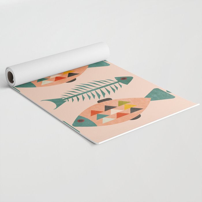 mid mod retro fishes pink Yoga Mat Gallery Image 2