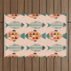 mid mod retro fishes pink Outdoor Rug Gallery Image 1