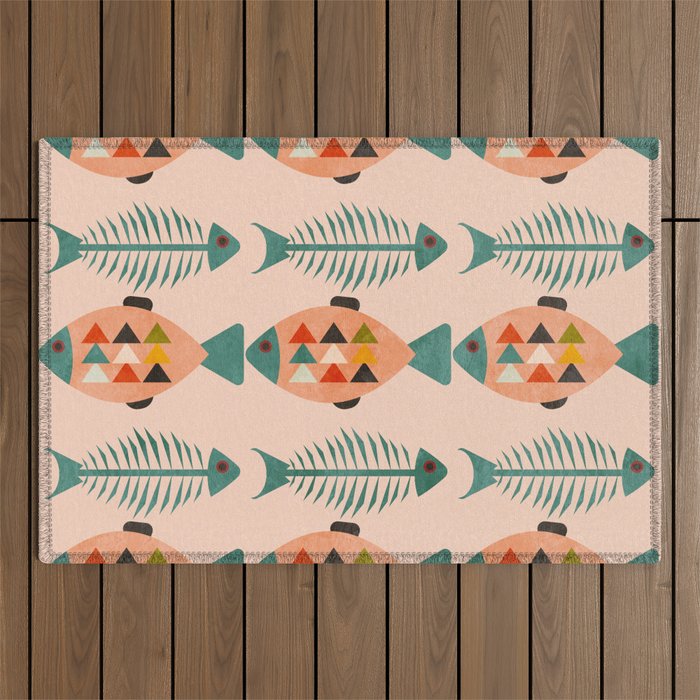 mid mod retro fishes pink Outdoor Rug Gallery Image 1