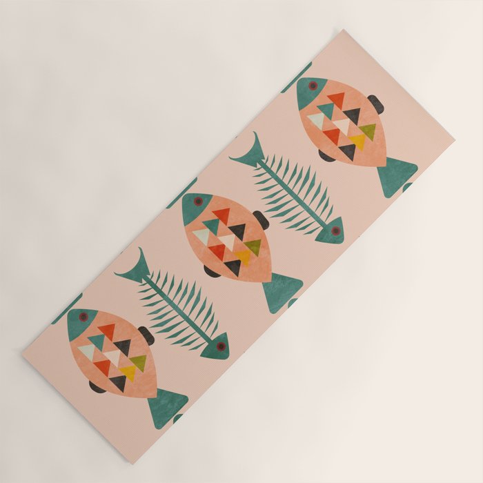 mid mod retro fishes pink Yoga Mat Gallery Image 1