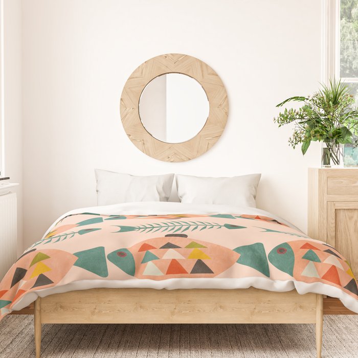 mid mod retro fishes pink Duvet Cover Gallery Image 3