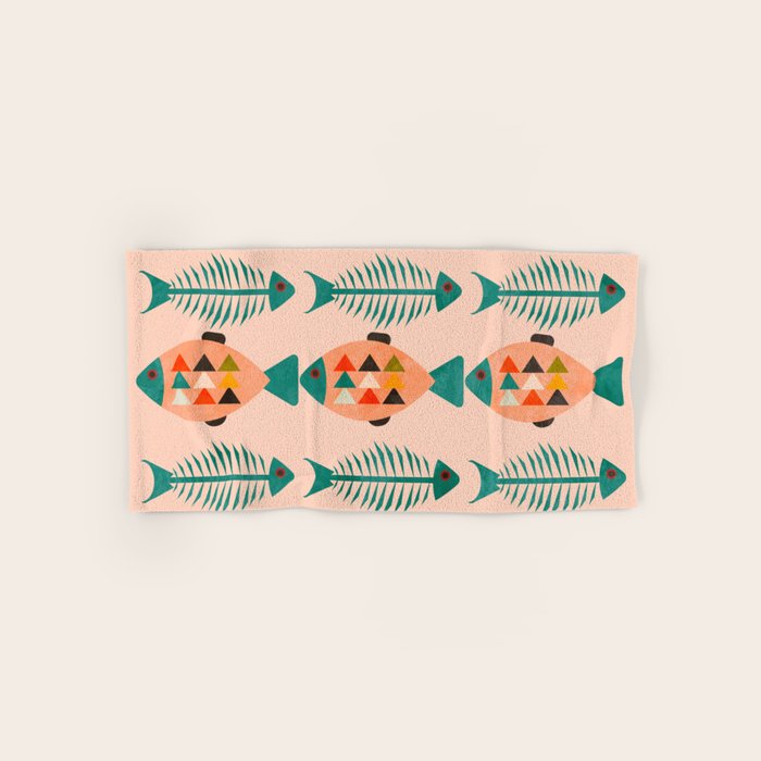 mid mod retro fishes pink Bath Towel Gallery Image 1