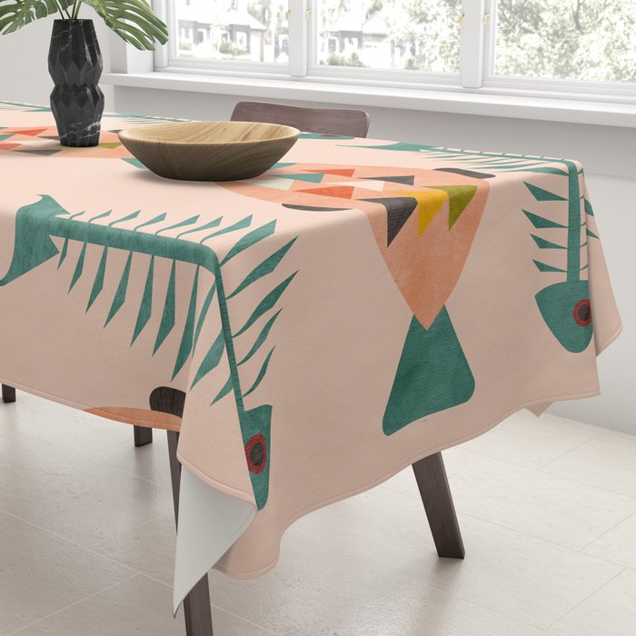 mid mod retro fishes pink Tablecloth Gallery Image 3