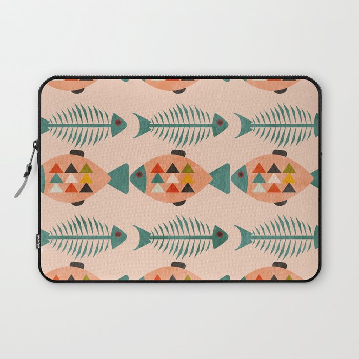 mid mod retro fishes pink Laptop Sleeve Gallery Image 1