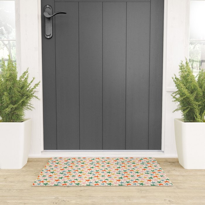 Retro christmas star shape art pattern Welcome Mat Gallery Image 3