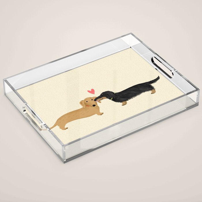 Cute Wiener Dogs with Heart | Dachshunds Love Acrylic Tray Gallery Image 1