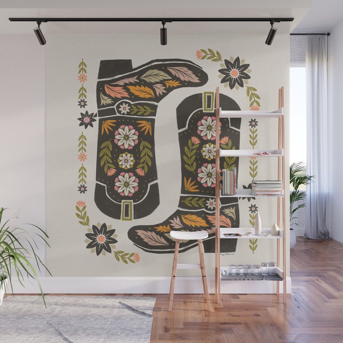 Cowboy boots and flowers Wall Mural Gallery Image 1
