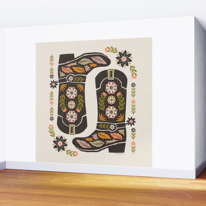 Cowboy boots and flowers Wall Mural Gallery Image 2