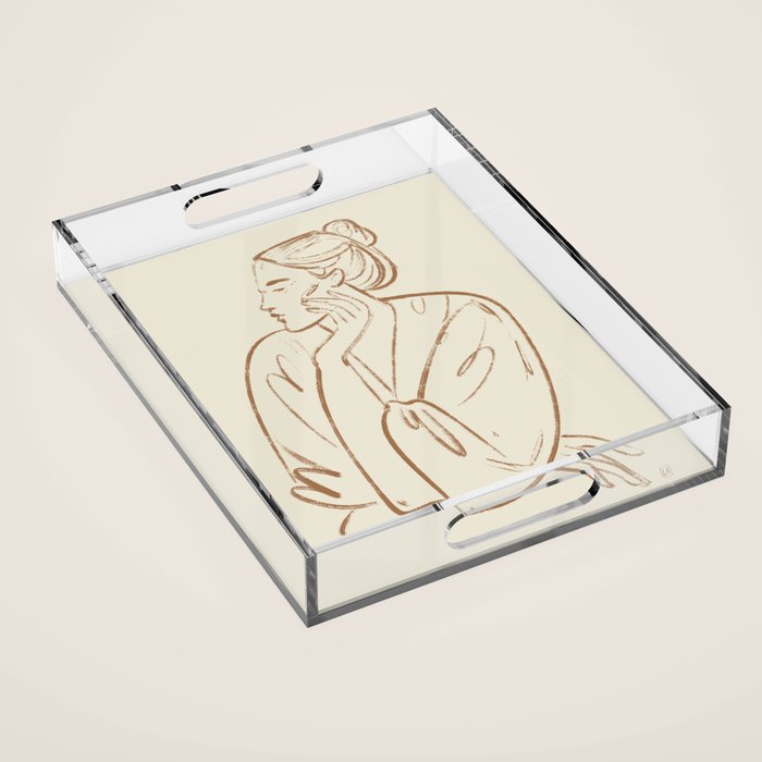 portrait of a woman graphic sepia Acrylic Tray Gallery Image 1