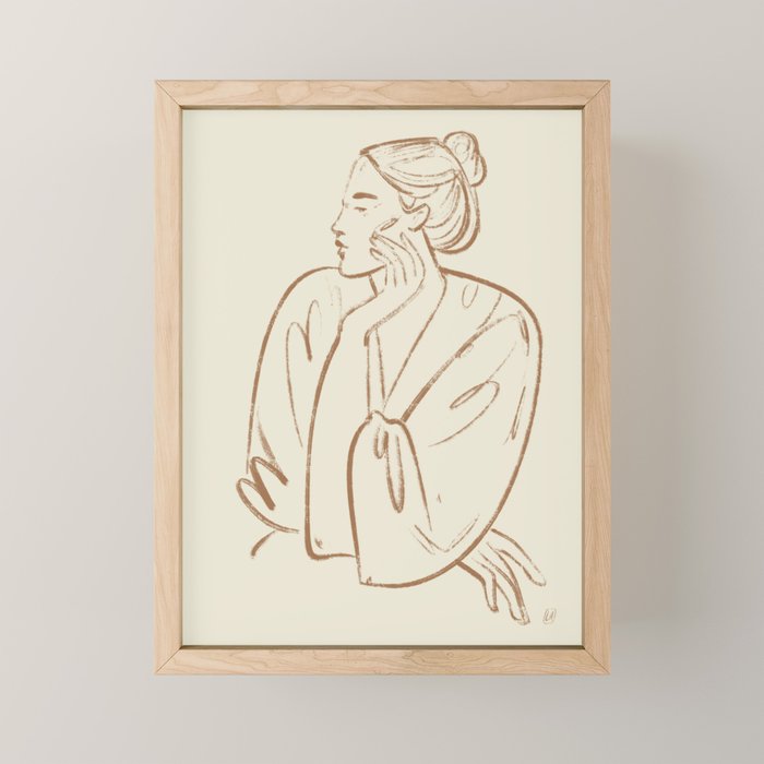 portrait of a woman graphic sepia Mini Art Print Gallery Image 1