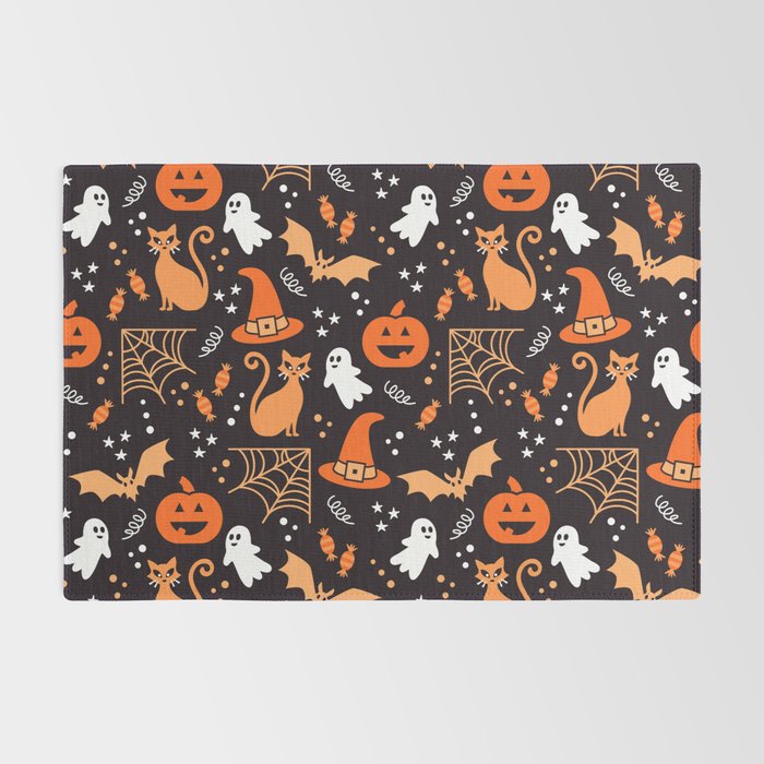 Halloween party illustrations orange, black Rug Gallery Image 2