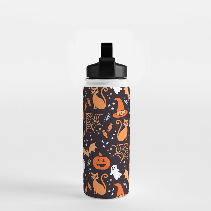Halloween party illustrations orange, black Water Bottle Gallery Image 2