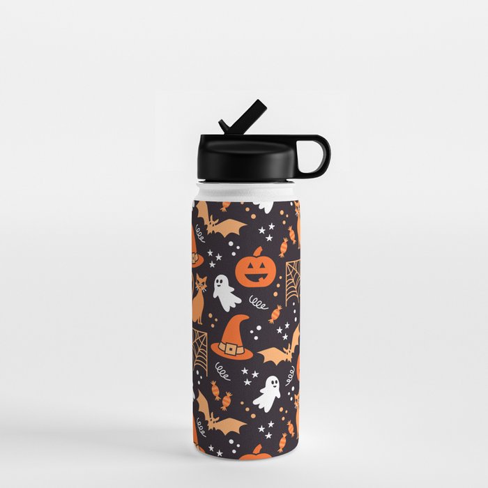 Halloween party illustrations orange, black Water Bottle