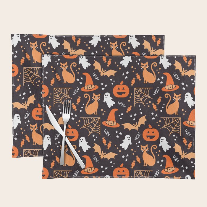 Halloween party illustrations orange, black Placemat Gallery Image 1