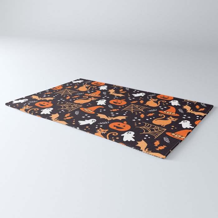 Halloween party illustrations orange, black Rug Gallery Image 3