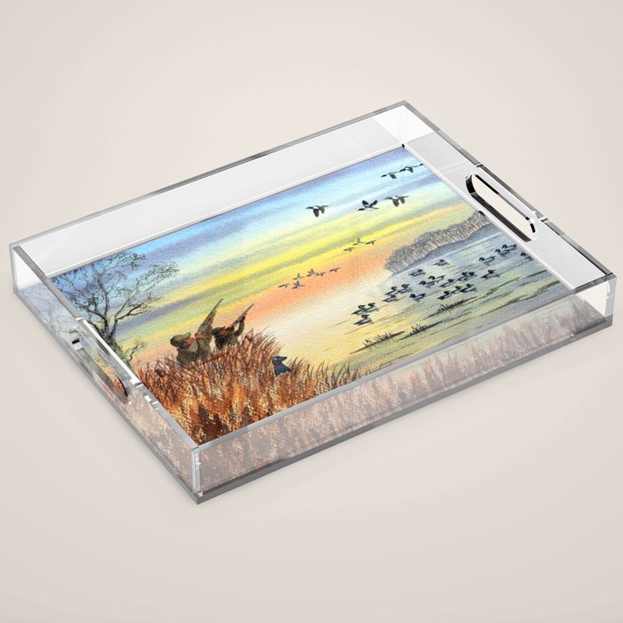 Duck Hunting With Dad For Goldeneye Acrylic Tray Gallery Image 1