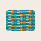 Mid Century Modern Fish Stripes Pattern Turquoise Orange Aqua Teal Bath Mat Gallery Image 1