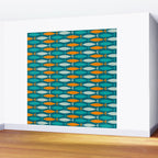 Mid Century Modern Fish Stripes Pattern Turquoise Orange Aqua Teal Wall Mural Gallery Image 2