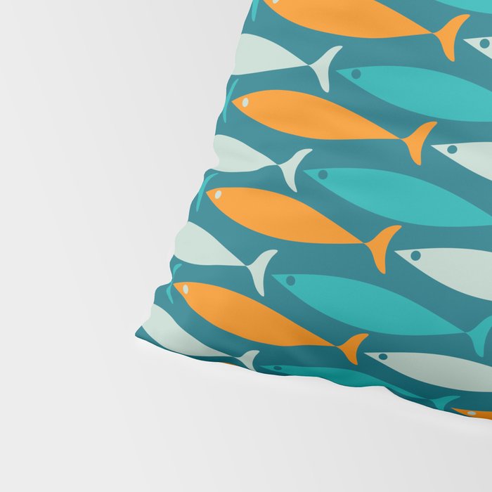 Mid Century Modern Fish Stripes Pattern Turquoise Orange Aqua Teal Pillow Sham Gallery Image 4