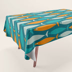 Mid Century Modern Fish Stripes Pattern Turquoise Orange Aqua Teal Tablecloth Gallery Image 1
