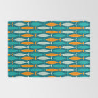 Mid Century Modern Fish Stripes Pattern Turquoise Orange Aqua Teal Rug Gallery Image 2
