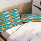 Mid Century Modern Fish Stripes Pattern Turquoise Orange Aqua Teal Pillow Sham Gallery Image 2
