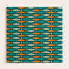 Mid Century Modern Fish Stripes Pattern Turquoise Orange Aqua Teal Wood Wall Art Gallery Image 1