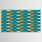 Mid Century Modern Fish Stripes Pattern Turquoise Orange Aqua Teal Tablecloth Gallery Image 2