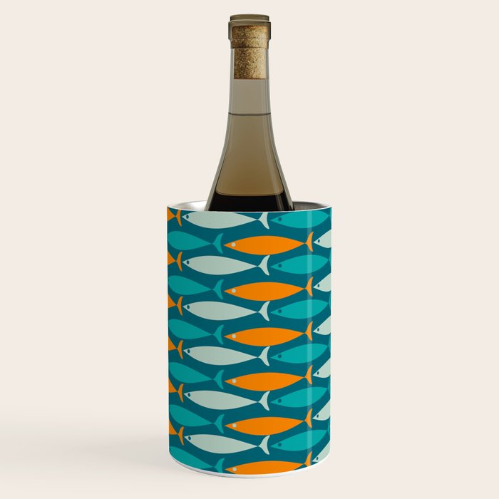 Mid Century Modern Fish Stripes Pattern Turquoise Orange Aqua Teal Wine Chiller Gallery Image 1