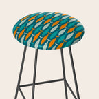 Mid Century Modern Fish Stripes Pattern Turquoise Orange Aqua Teal Stool Gallery Image 2