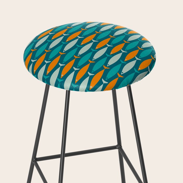 Mid Century Modern Fish Stripes Pattern Turquoise Orange Aqua Teal Stool Gallery Image 2