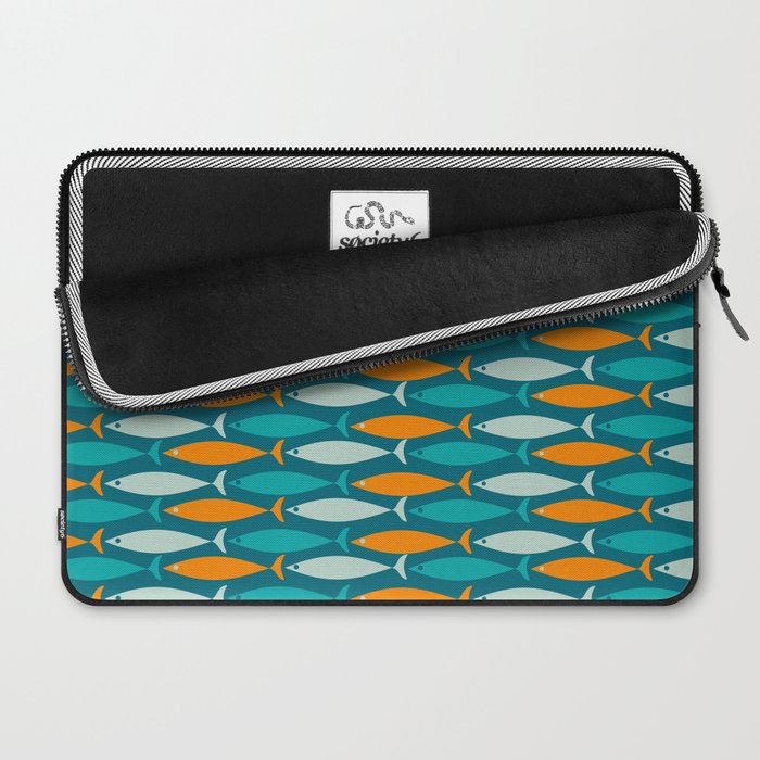 Mid Century Modern Fish Stripes Pattern Turquoise Orange Aqua Teal Laptop Sleeve Gallery Image 2