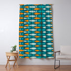 Mid Century Modern Fish Stripes Pattern Turquoise Orange Aqua Teal Window Curtain Gallery Image 5