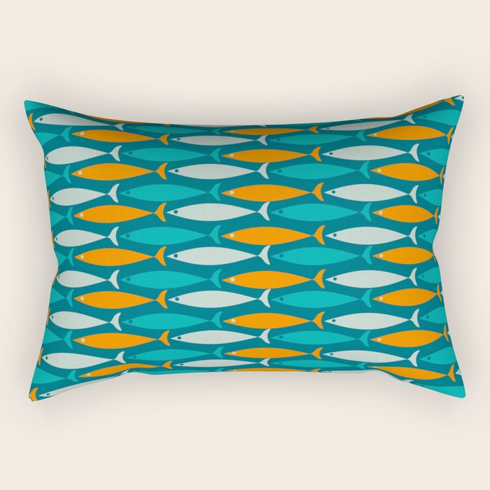 Mid Century Modern Fish Stripes Pattern Turquoise Orange Aqua Teal Rectangular Pillow Gallery Image 2