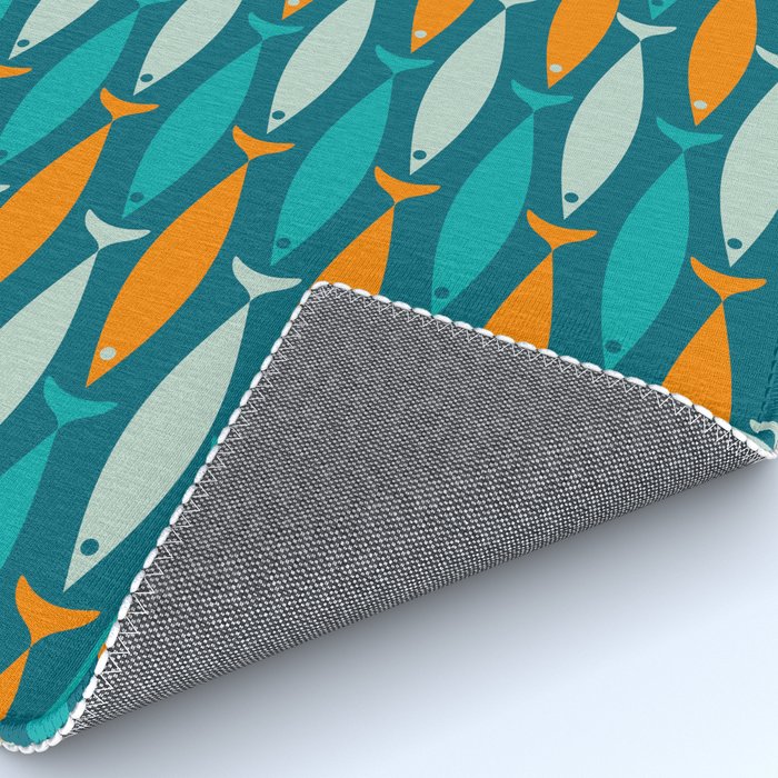 Mid Century Modern Fish Stripes Pattern Turquoise Orange Aqua Teal Rug Gallery Image 4
