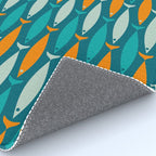Mid Century Modern Fish Stripes Pattern Turquoise Orange Aqua Teal Rug Gallery Image 4