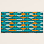 Mid Century Modern Fish Stripes Pattern Turquoise Orange Aqua Teal Desk Mat Gallery Image 3